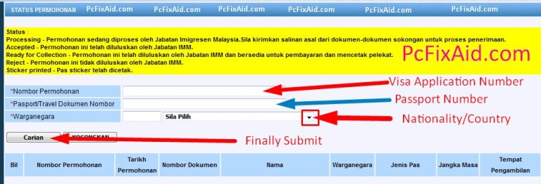 how to check malaysia visa status online